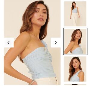 Ruched One Shoulder Blue Tank Top